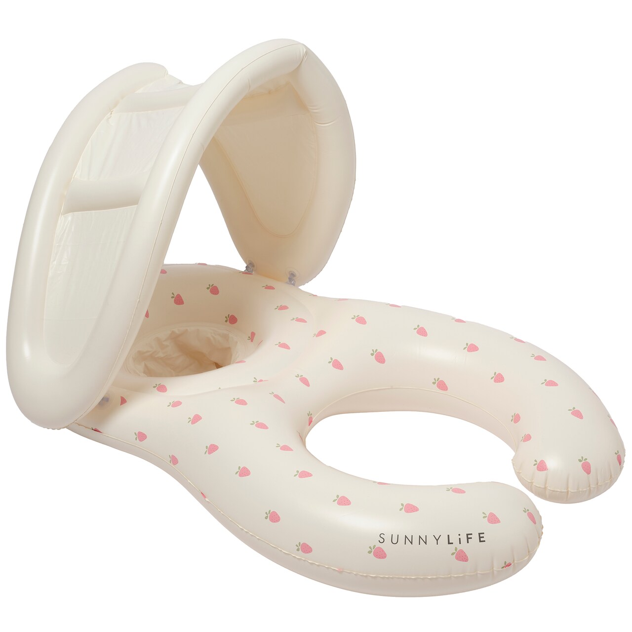 Sunnylife: Float Together Baby Seat - Strawberry Sunshine - Supportive Inflatable Side-By-Side Caregiver-Baby Tube, Canopy-Headrest, Pool-Water, 1-2yr